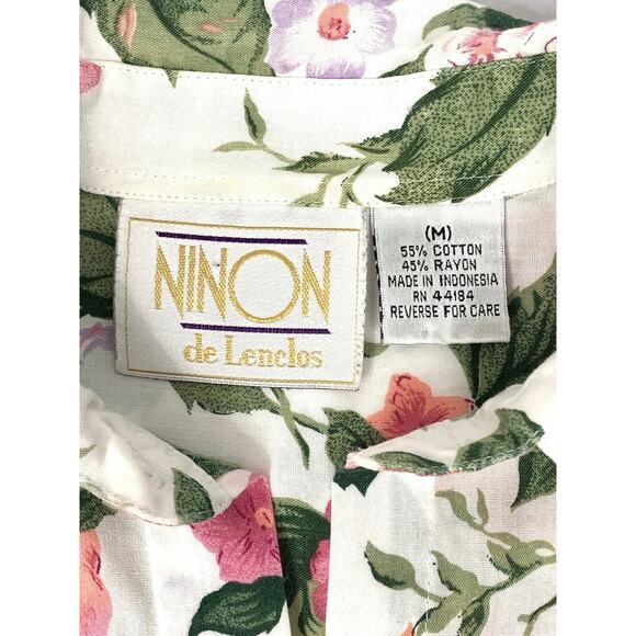 Vintage Ninon De Lenclos Floral Button Up Collared Short Sleeve Top Blouse Sz M - Picture 11 of 12